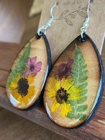 Coreopsis, Verbena & Fern Teardrop Earrings 2