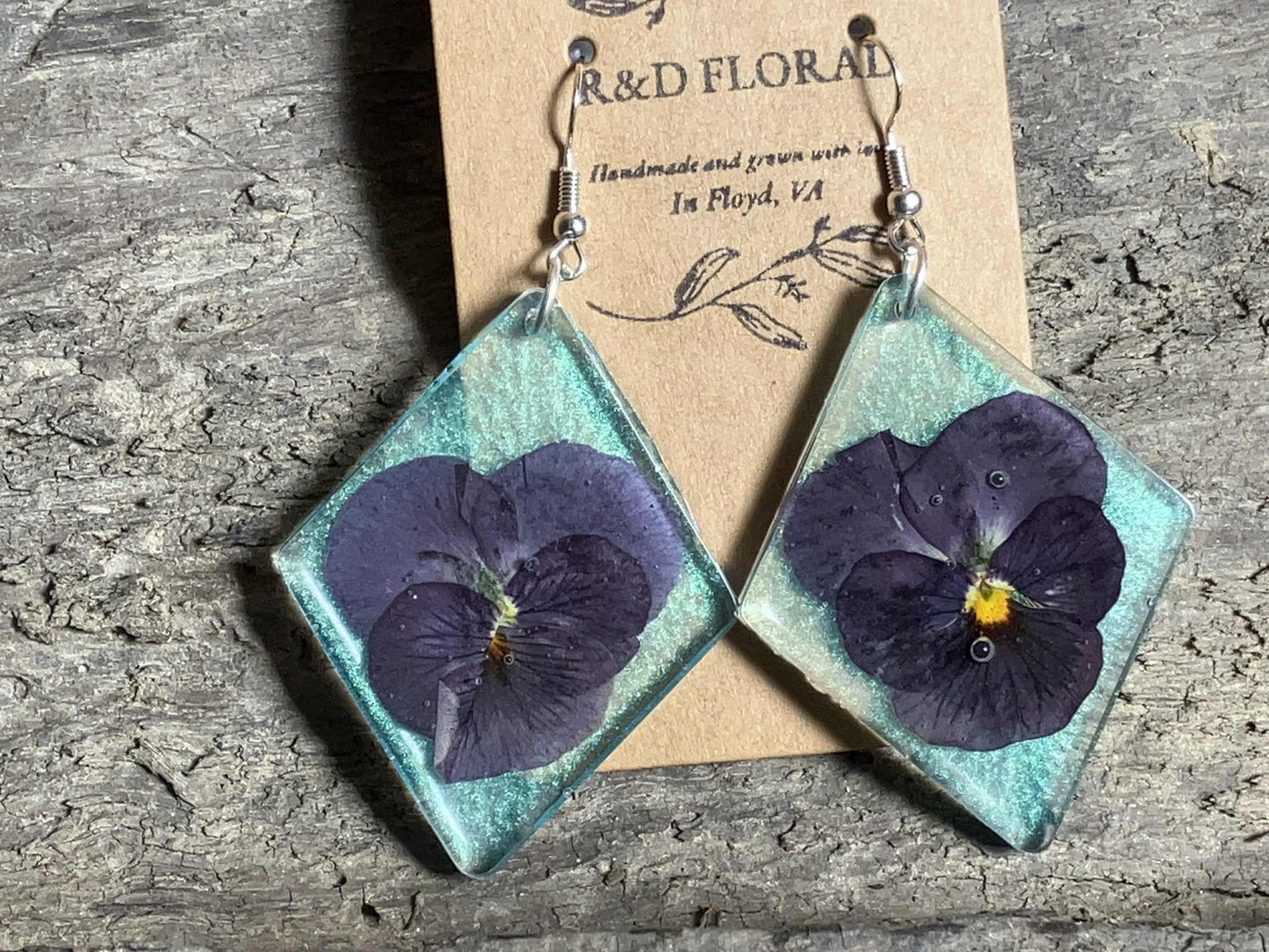 Purple Pansy Resin Earring