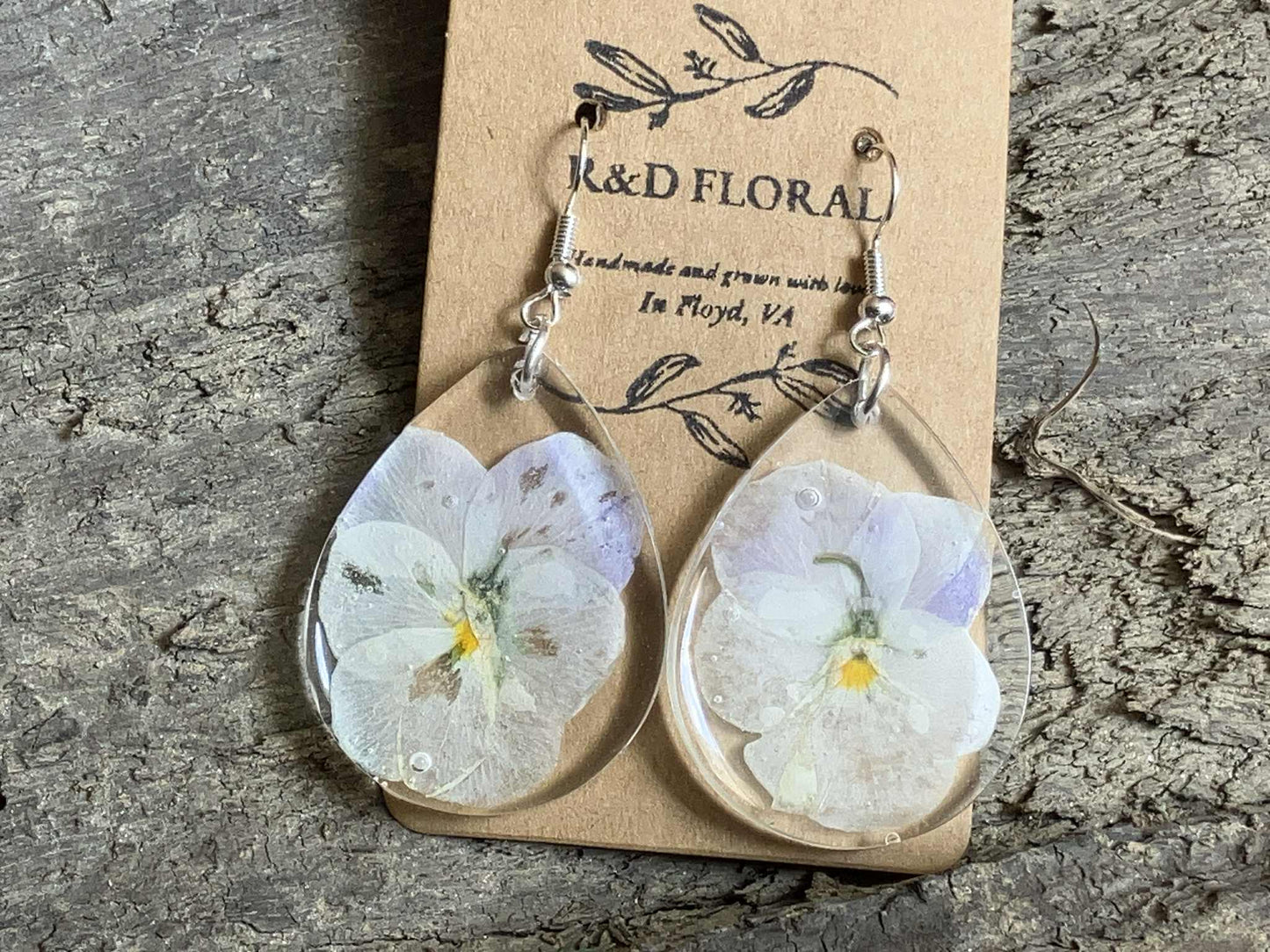 White Pansy Large Resin earring