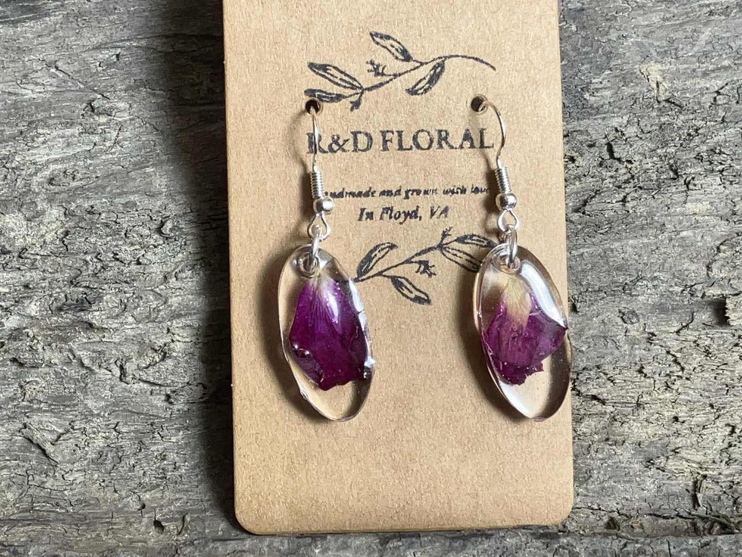 Rose petal small oval resin Earrings