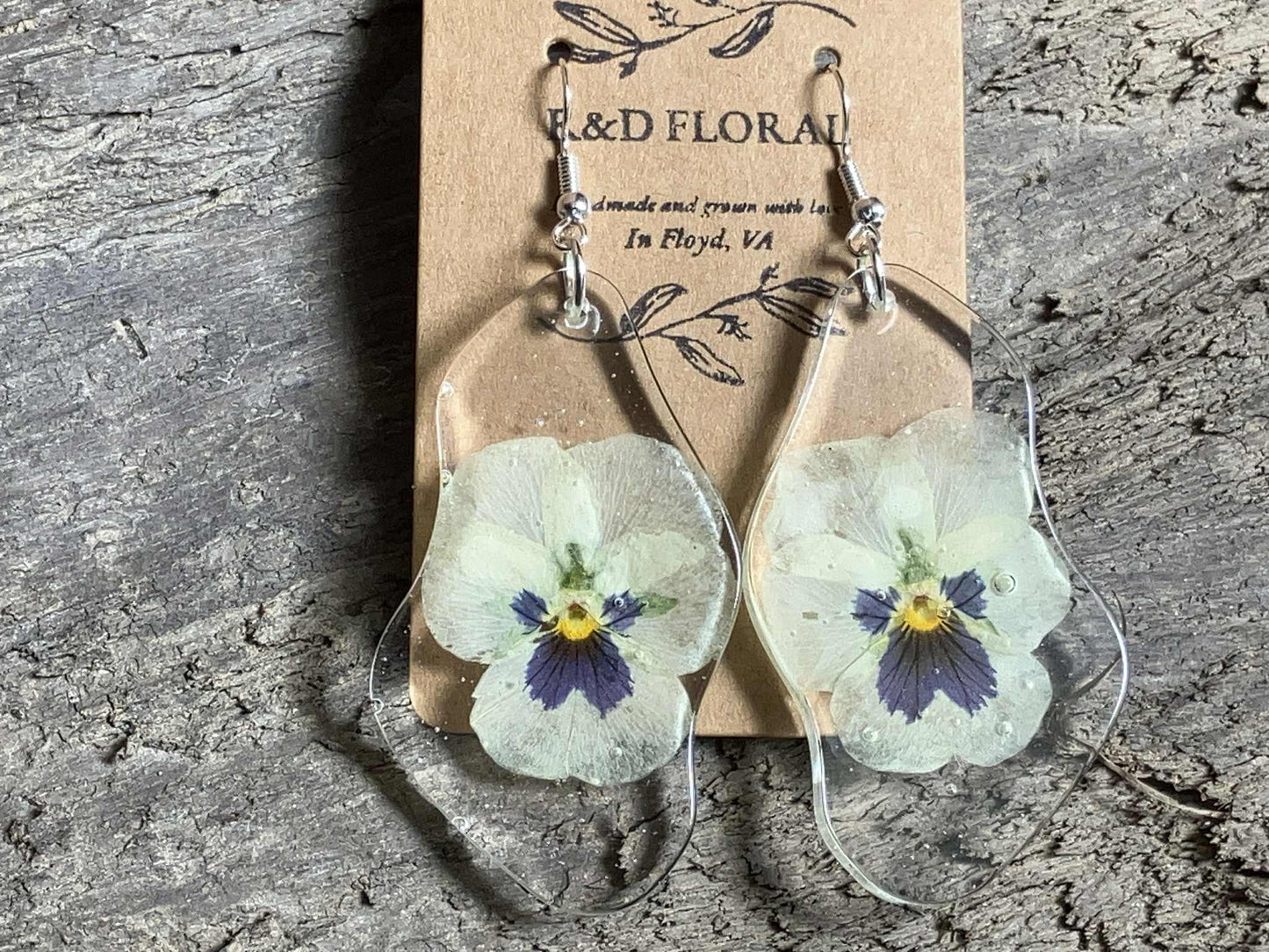 White Pansy Resin earring