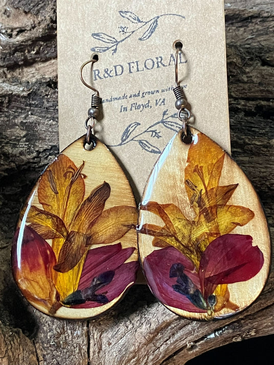 Preserved Floral Wooden Earrings