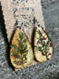 Handmade earrings featuring preserved Queen Anne’s Lace and Wormwood in resin, hypoallergenic posts, delicate floral jewelry.