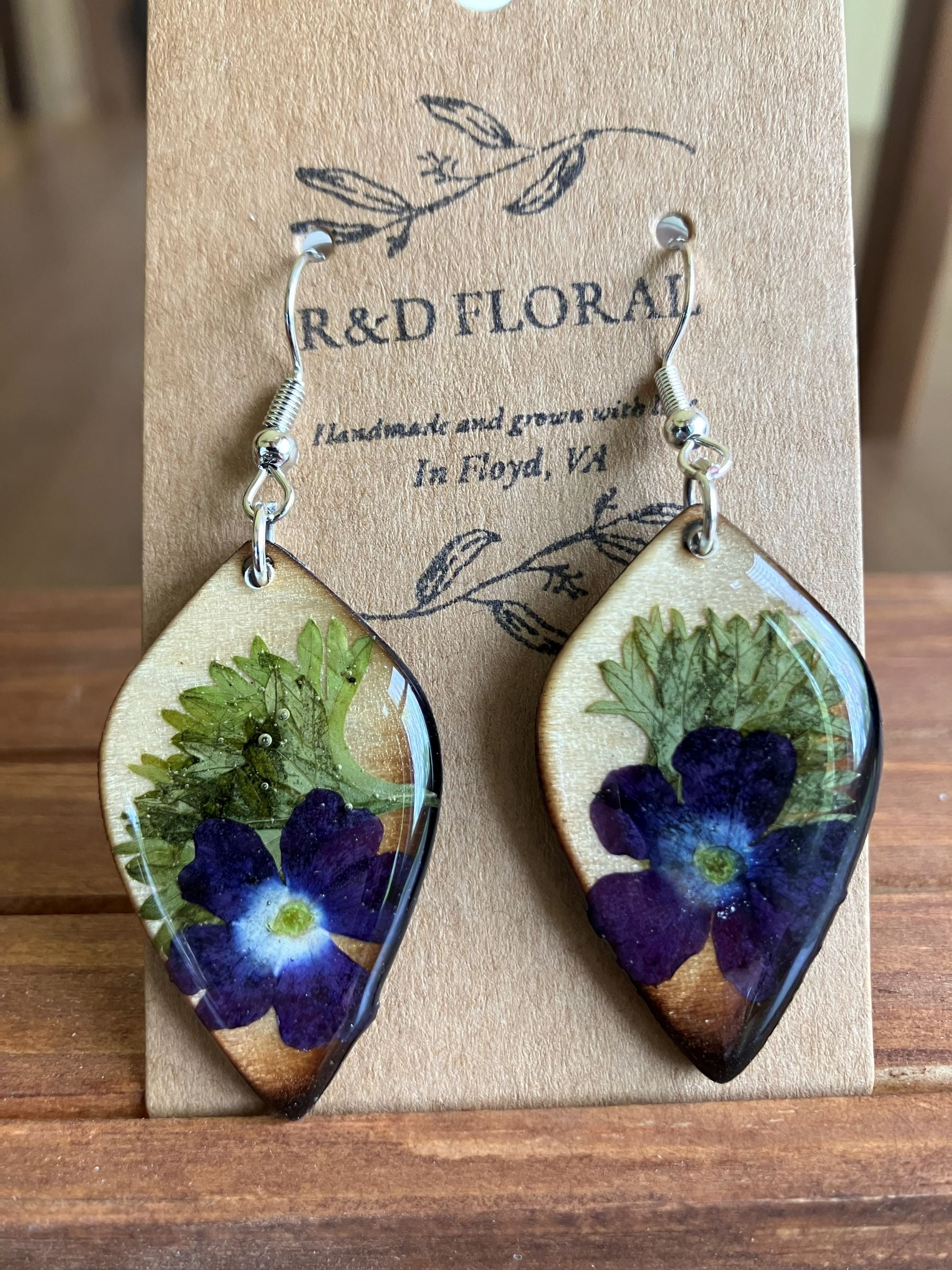 Verbena & Parsley Wooden Shield Earrings