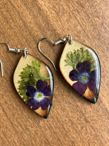 Verbena & Parsley Wooden Shield Earrings 2