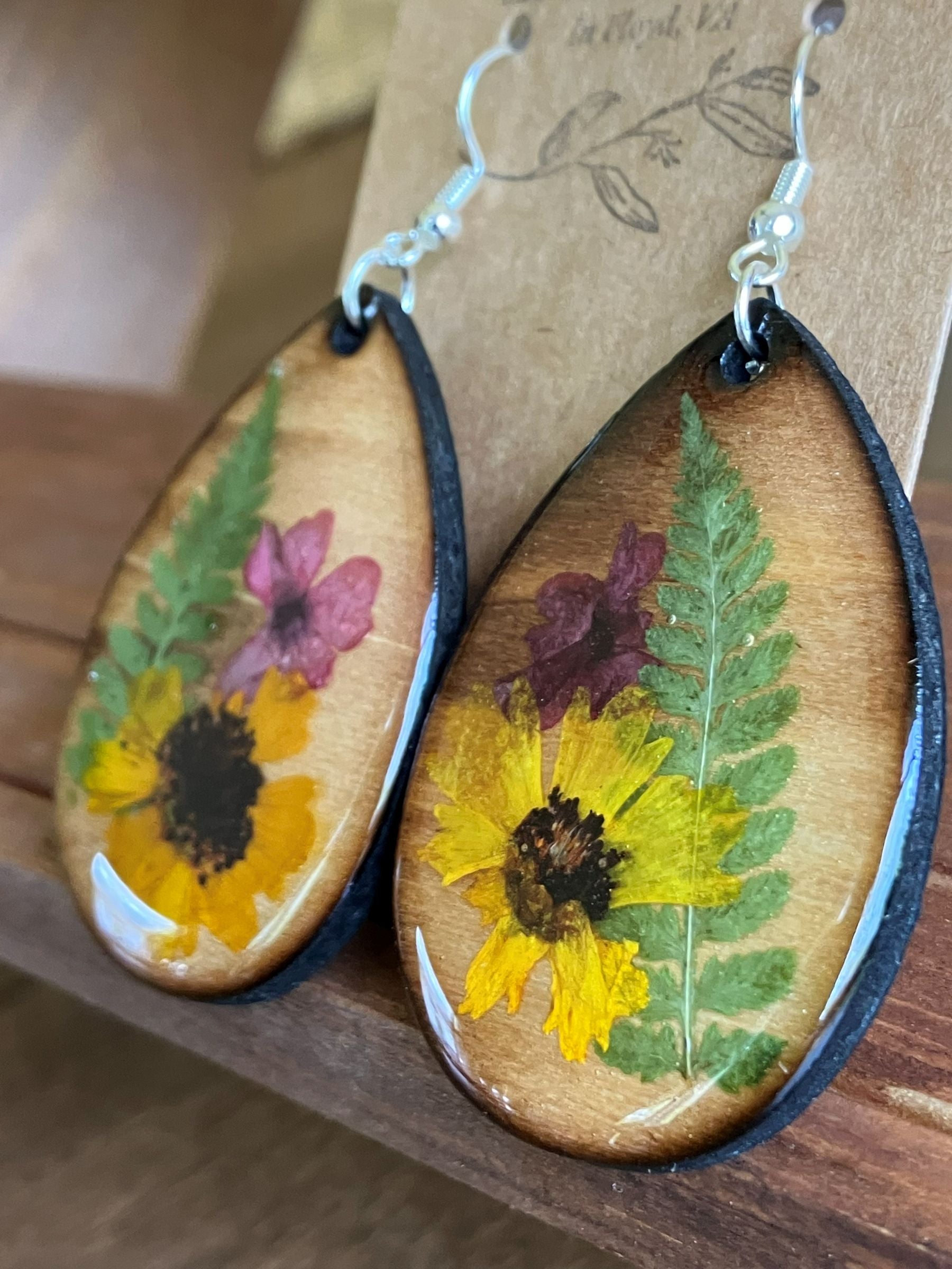 Coreopsis, Verbena & Fern Teardrop Earrings 2