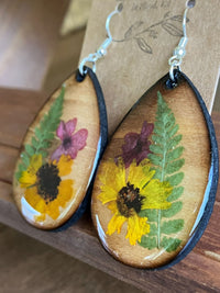 Coreopsis, Verbena & Fern Teardrop Earrings 2