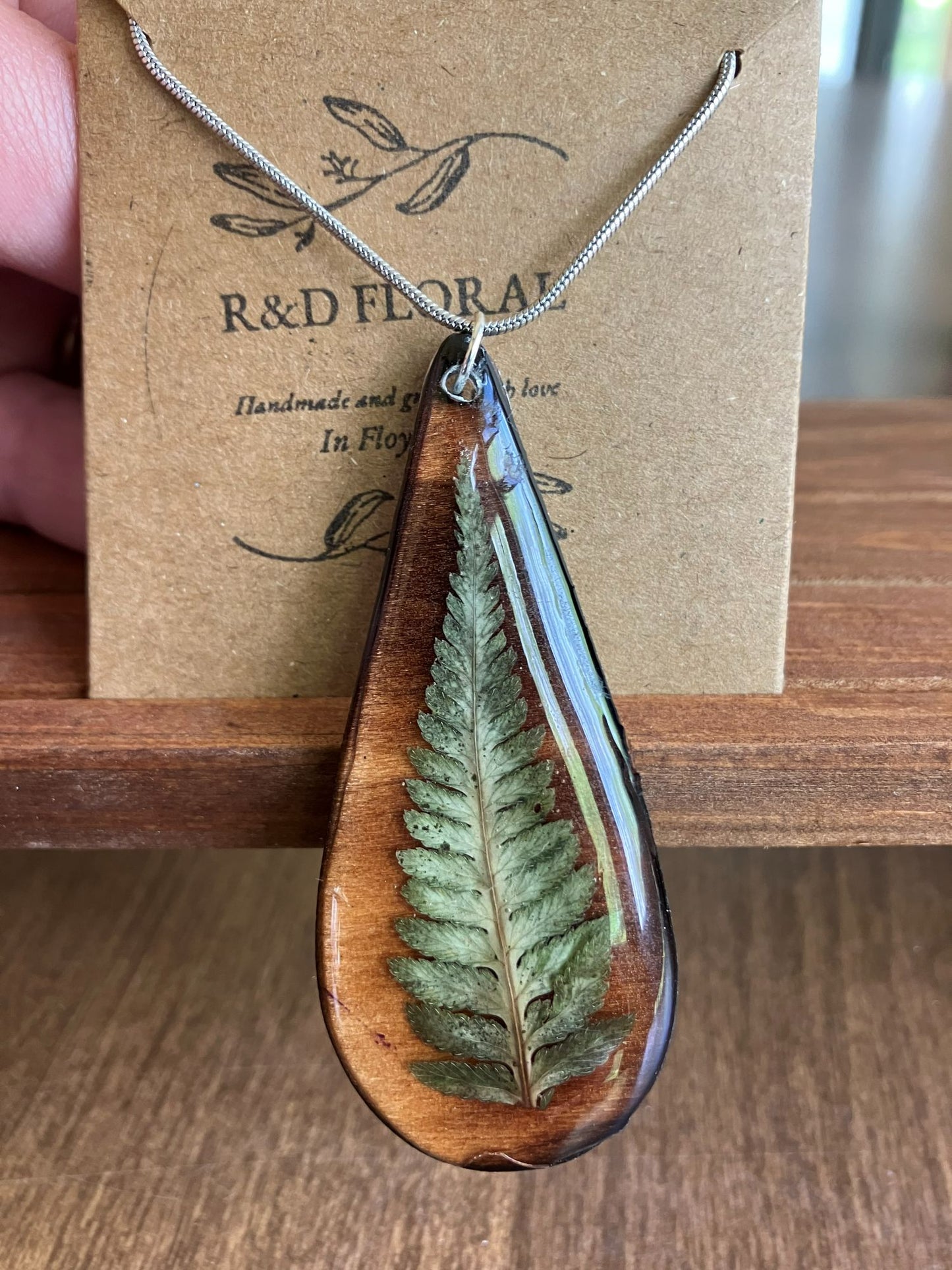Japanese Painted Fern Teardrop Pendant