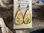 Artisan wooden earrings handmade with real zinnia, hypericum, and nepeta flowers encased in resin by R&N Floral.
