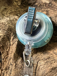 Daisy Blue Badge Reel — Real Pressed Flower Resin ID Clip | Handmade Botanical Accessory from Floyd, Virginia