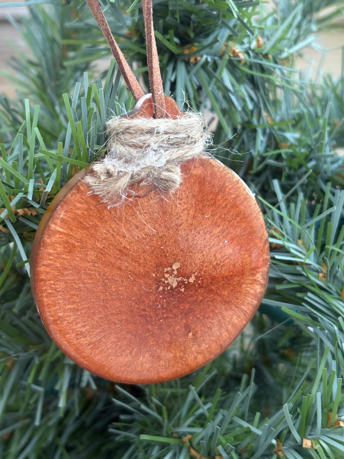 Back of the Buttercup and Queen Anne's Lace copper resin ornament showing the smooth reverse side