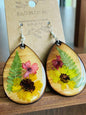 Coreopsis, Verbena & Fern Teardrop Earrings 