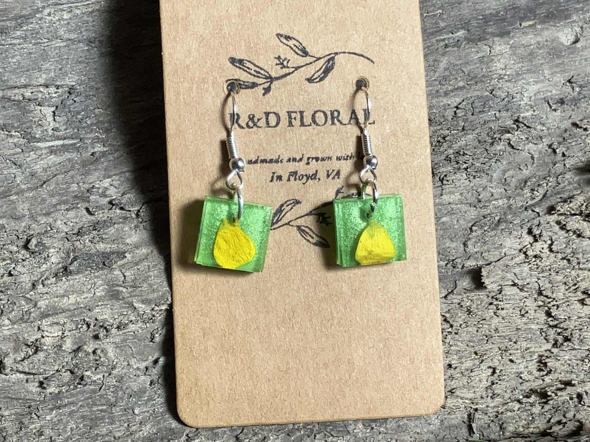 Green Thistle Wooden Stud Earrings — Real Pressed Wildflower Botanical Studs | Handmade in Floyd, Virginia