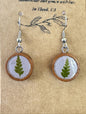 Royal fern small round wooden dangle earrings with pressed fern frond