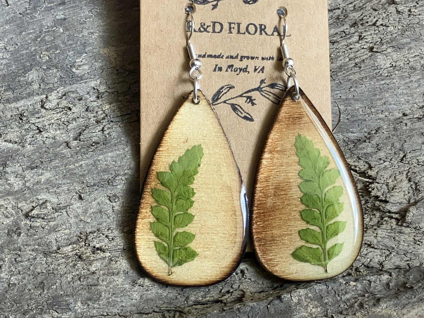 Fern Frond Medium Wooden Earring