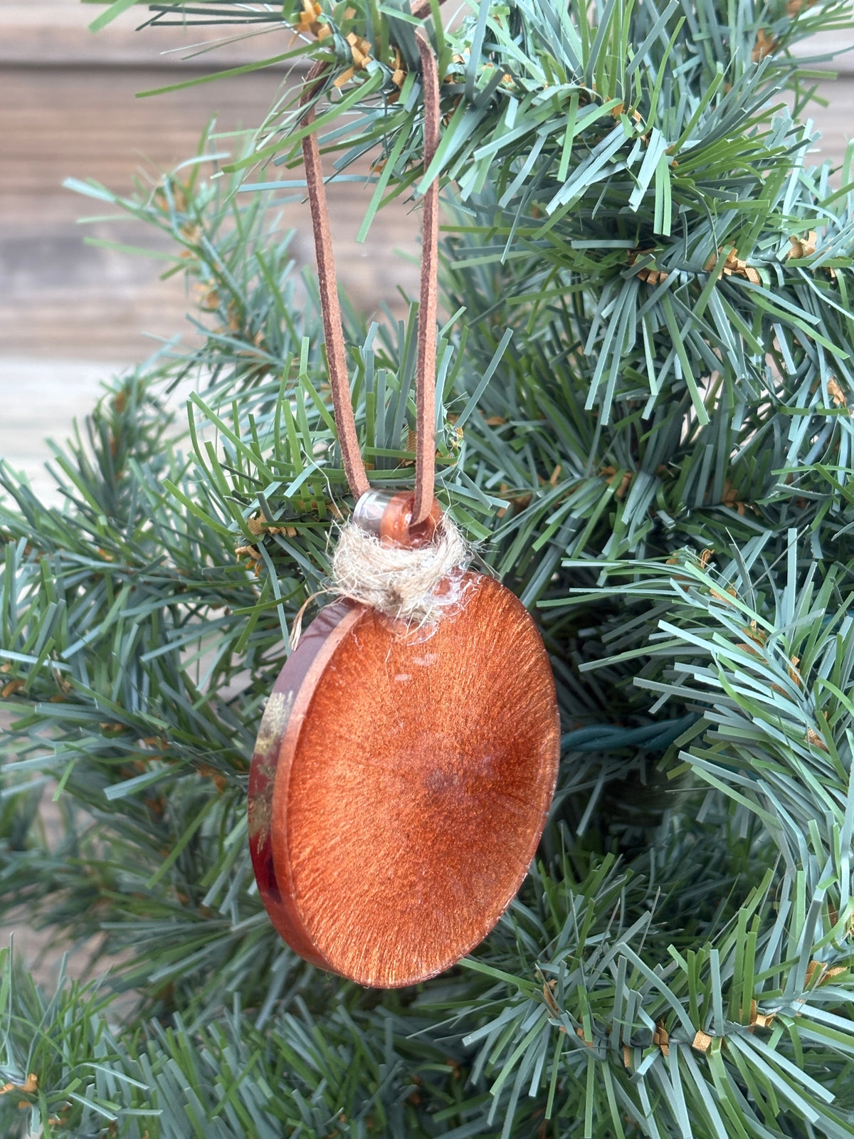 Back of the Verbena and Queen Anne's Lace copper resin ornament showing the smooth reverse side