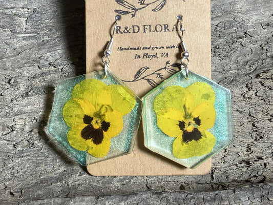 Yellow Pansy in Hexagonal Resin